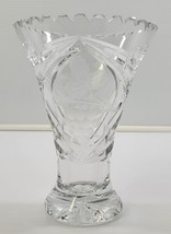 N) Vintage Lausitzer Glas Lead Crystal Etched Hand Cut Glass Vase Germany - £19.88 GBP