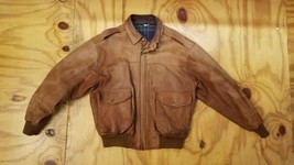 Vintage Willis &amp; Geiger Tan Leather Aviator Flight Style Jacket Coat Size M  - £210.46 GBP