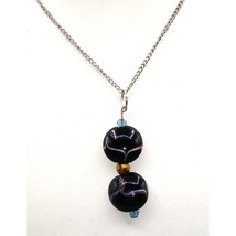 Vintage Hand Beaded Fluss Art Glass Drop Pendant on Silver Tone Chain Necklace - £39.79 GBP
