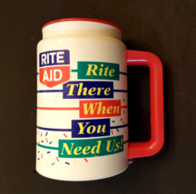 Rite Aid Travel Mug &amp; Lid VTG Whirley Easy Rider Plastic Cup White Color Logo - £15.76 GBP