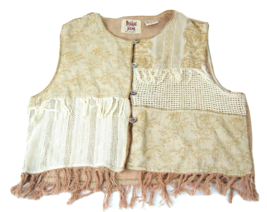 Vintage Womens Natural Wear patchwork boho festival fringe vest cottagec... - £20.85 GBP
