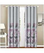 Set 2 Gray Purple Black White Floral Curtains Panels Drapes Pair 84 inch... - £57.54 GBP