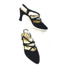 PM Collection 925 Womens Black Fabric Bonded Leather Slingback Heels, Si... - $18.57