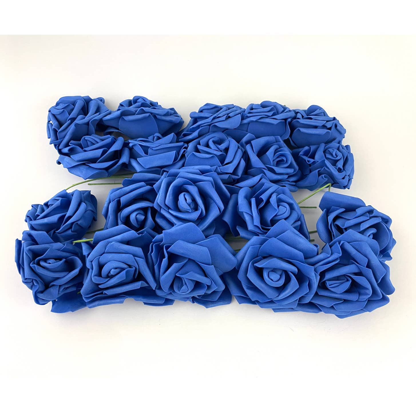Primary image for 20 PC Blue 3" Foam Flower Rose Wire Stem Single NEW Wedding Bridal Parties