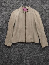 Ruff Hewn Genuine Leather Jacket Women Large Brown Suede Full Zip Lightw... - £25.85 GBP