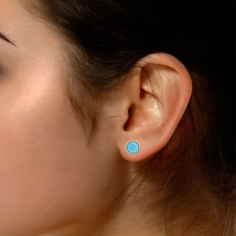 Dome Button Stud Earrings Bezel Set Turquoise 14K Yellow Gold Plated 925 Silver - £54.36 GBP