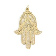 Vintage Hamsa Hand Necklace Pendant Charm 14K Yellow Gold, 2.72 Grams - £313.02 GBP