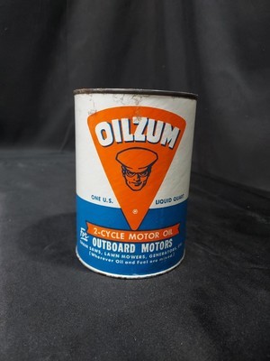 Rare OILZUM 2 Cycle Quart Outboard Chainsaw Cardboard Oil Can FULL White... - $69.99