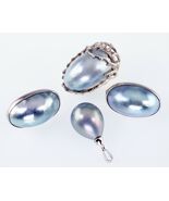Sterling Silber Perlmutt Schmuck Set ( Ring, Ohrringe, Und Anhänger) - $11,428.74 MXN