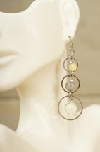 Vintage Costume Jewelry Pierced Earrings Dangle Silvertone Circle Link B... - $14.84