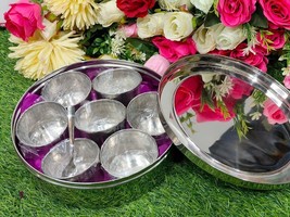 Stainless Steel masala dabba Spice Organiser Set of 7 Vati and 1 Small Spoon - £19.37 GBP
