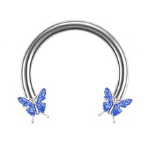 10mm Crystal Butterfly Nose Rings Surgical Steel Cone Spike Horseshoe Circular S - £9.30 GBP