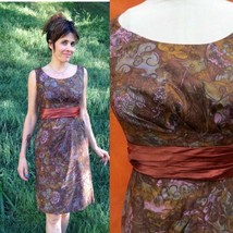 Vintage Anne Starr Wiggle Dress 4 S Autumn Tones Floral Brown Gold Rust 50s 60s - £51.68 GBP