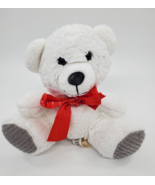 Dan Dee White Bear Red Bow Gray Corduroy Feet Plush 7&quot; Stuffed Animal To... - £7.46 GBP