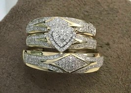 2.50CT Redondo Corte Diamante Imitación Boda Trío Set Anillos 14K Amarillo Oro - £141.99 GBP