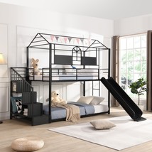Metal bunk bed with slide and steps - Black - £431.42 GBP