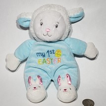 Baby Starters My 1st Easter Blue Rattle 8&quot; Stuffed Plush Lamb Bunny Slippers - £9.53 GBP