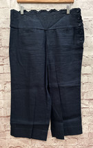 Elevenses Anthropologie Navy Linen Wide Leg Capri Pant Embroidered Waist Size 8 - £41.43 GBP