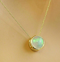 2.00 Ct Round Cut Simulated Opal Women&#39;s Bezel Pendant 925 Silver Gold Plated - £89.36 GBP