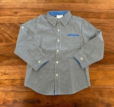 New Boutique Blue Gingham Plaid Long Sleeve Button Front Poplin Cotton Shirt 5T - £15.58 GBP