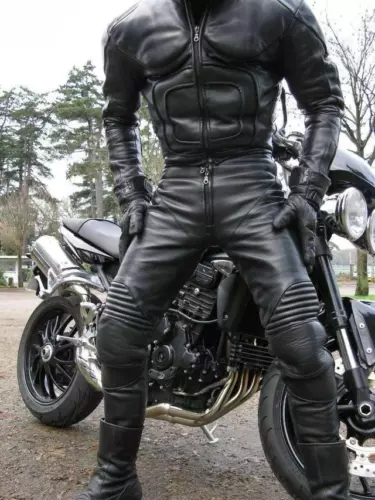 New Gay Bluf Style Black Motorbike Motorcycle Racing Cowhide Leather Biker Suit - $259.99+