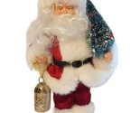 Vintage Santa 10&quot; Figure Velvet Suit Tree Brass Lantern - $22.76