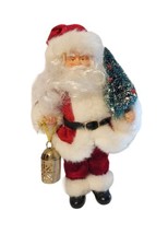 Vintage Santa 10&quot; Figure Velvet Suit Tree Brass Lantern - £17.92 GBP