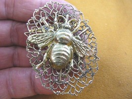 (b-bee-156) large Bee bumble bees insect filigree oval brass pin pendant... - $19.62