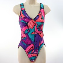 Sessa Women&#39;s VTG One piece Swimsuit size 8 High Cut Bright Pink Purple Teal - £27.90 GBP
