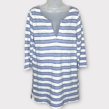 LOFT BEACH blue &amp; white stripe slub cotton notch collar dress coverup sz medium - £22.36 GBP