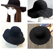 Black Vintage Women Wide Brim Floppy Warm Wool-look/effect Hat Trilby Bo... - £19.17 GBP