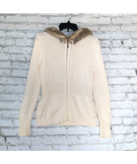 Ann Taylor Loft Sweater Womens XS Ivory Full Zip Faux Fur Hooded 100% Co... - £19.75 GBP