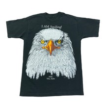 Vtg 90s I AM Smiling! T-shirt Funny Bald Eagle Sitka Alaska USA Nature AOP 19x28 - £15.18 GBP