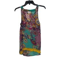 Umgee Tank Top Size Small Colorful Floral V-Neck Boho Womens Lace Bottom - £15.47 GBP