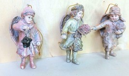 Set of 3 Vintage Cherubs with Gifts Christmas Ornaments  4 Inch - £18.58 GBP