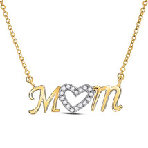 10kt Yellow Gold Womens Round Diamond Heart Mom Mother Necklace 1/10 Cttw - £185.61 GBP