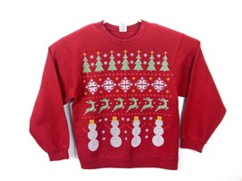 Jerzees Men&#39;s Sweater Red Medium Fleece Lined Christmas Winter Snowman Raindeer - £18.37 GBP