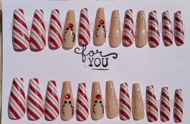 24pc Press on Nails Red White Reindeer Red Nose Christmas Snowflake Long... - £6.39 GBP