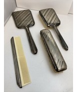 Art Deco 4 Piece Alpaca Silver Vanity Set 2 Brushes Comb &amp; Mirror See Notes - $77.17