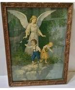 Vintage The Guardian Kids on a Cliff German Picture Angel Hands Out Fram... - £109.89 GBP
