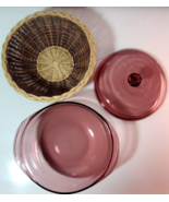 Vintage Cranberry PYREX Clear Glass Round Casserole Dish 1.5 qt with Bas... - $470.24 MXN