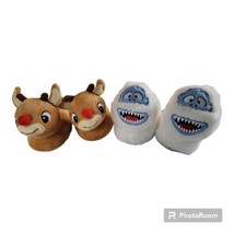 NWT Set Rudolph &amp; Bumble Size 3 Baby Toddler 3D Plush Slip-on Slippers Set Of 2 - £27.62 GBP
