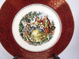 BEAUTIFUL LARGE COLONIAL COUPLE PORTRAIT PLATE-BURGUNDY HEAVY SCROLLED 2... - $5.09