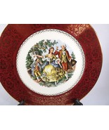 BEAUTIFUL LARGE COLONIAL COUPLE PORTRAIT PLATE-BURGUNDY HEAVY SCROLLED 2... - £3.80 GBP