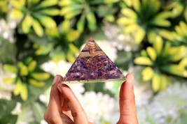 Purple Amethyst Orgone Pyramid  LG 75X55mm Flower of Life Orgonite EMF Protect - £43.38 GBP