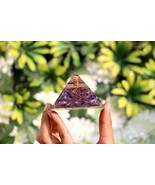Purple Amethyst Orgone Pyramid  LG 75X55mm Flower of Life Orgonite EMF P... - $54.44