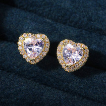 Classic Heart-Shaped Zircon Stud Earrings Women&#39;s Full Diamond Plated Rose Gold  - $9.99