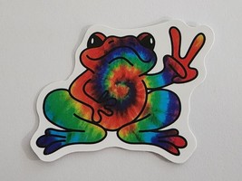 Tie Dye Rainbow Frog Making Peace Sign Super Cute Sticker Decal Embellishment - £1.83 GBP