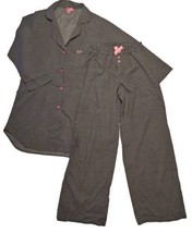 Betsey Johnson Pajama Set Womens M Black Polka Dot Cotton Pink XOXO Embr... - $37.22