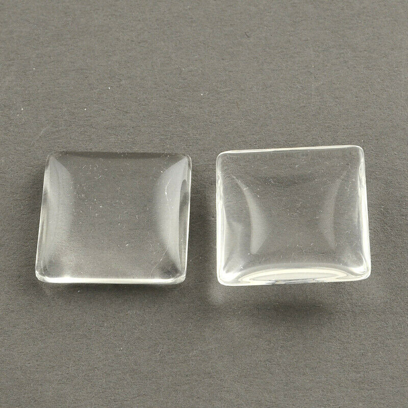 6 Domed Square Glass Tile Cabochons 15mm Clear Flatbacks Flat Back  - $2.55